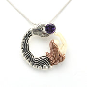 Alt View Sterling Silver Fossilized Mammoth Ivory Amethyst Mermaid Pendant