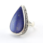 Sterling Silver Lapis Tear Bali Ring