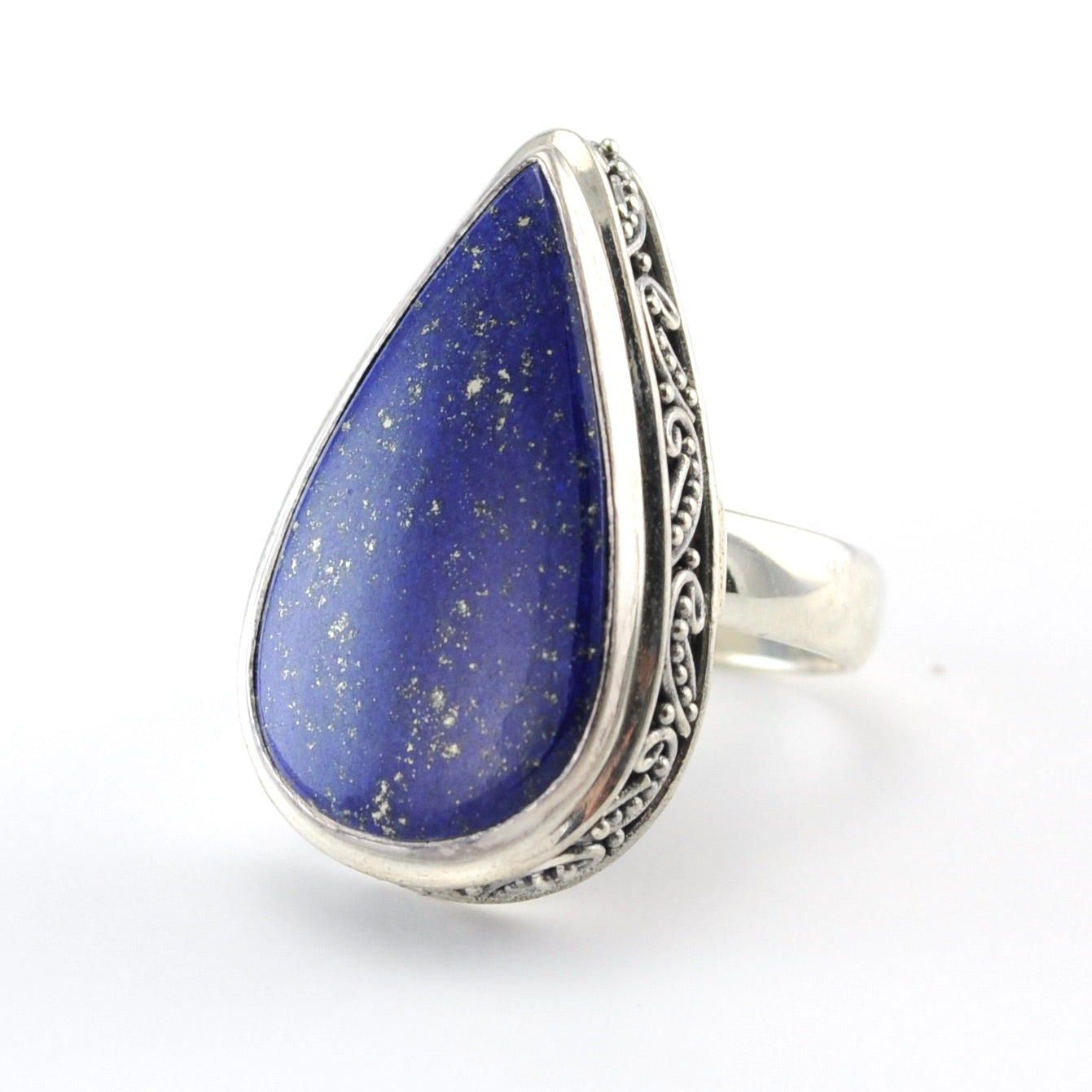 Sterling Silver Lapis Tear Bali Ring