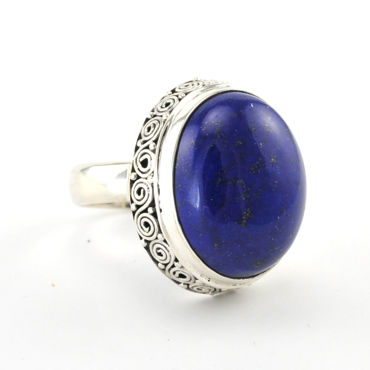 Alt View Sterling Silver Lapis 16x20mm Oval Bali Ring