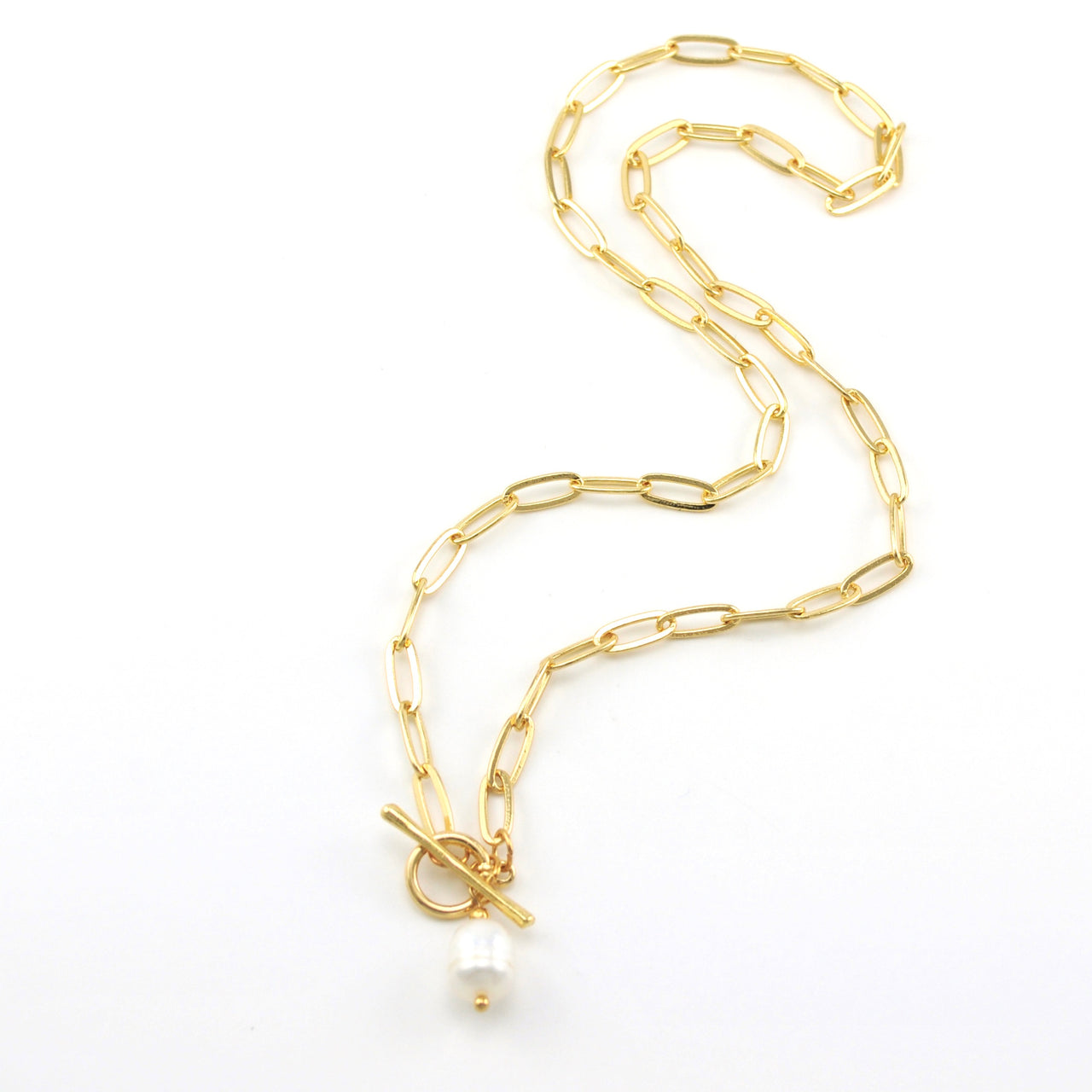 Toggle and Pearl Chain Necklace Gold