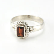 Akt View Sterling Silver Garnet 4x6mm Rectangle Ring