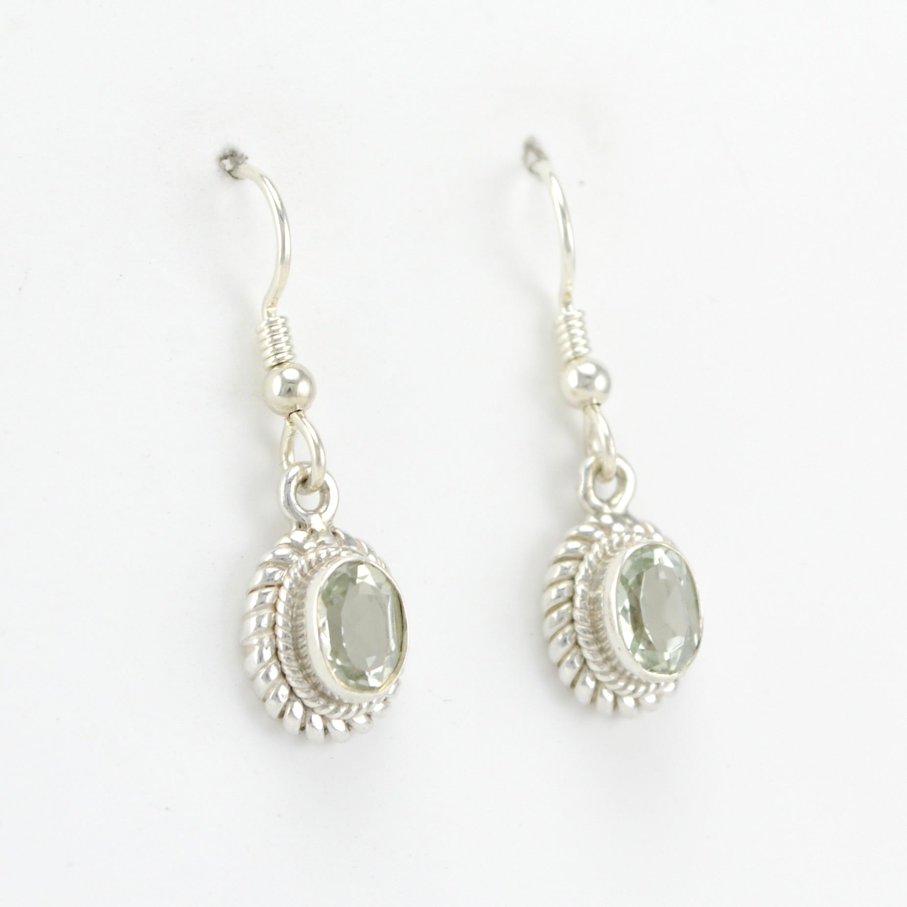 Alt View Sterling Silver Prasiolite 5x7mm Oval Dangle Earrings