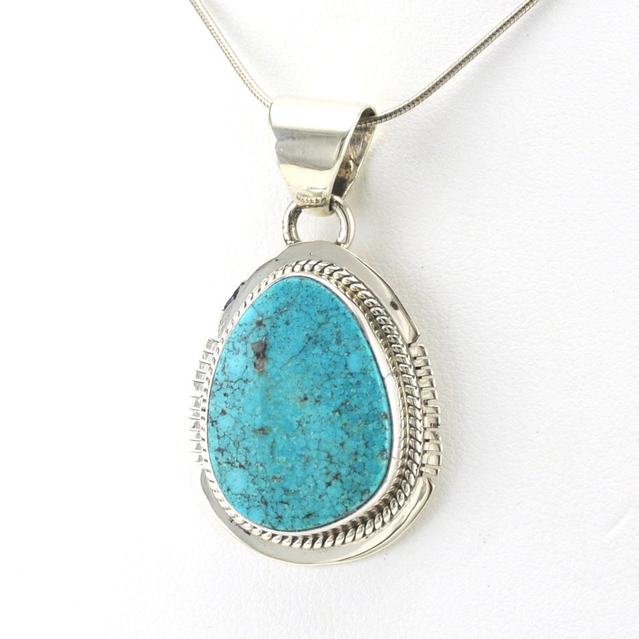 Side View Sterling Silver Kingman Turquoise Pendant