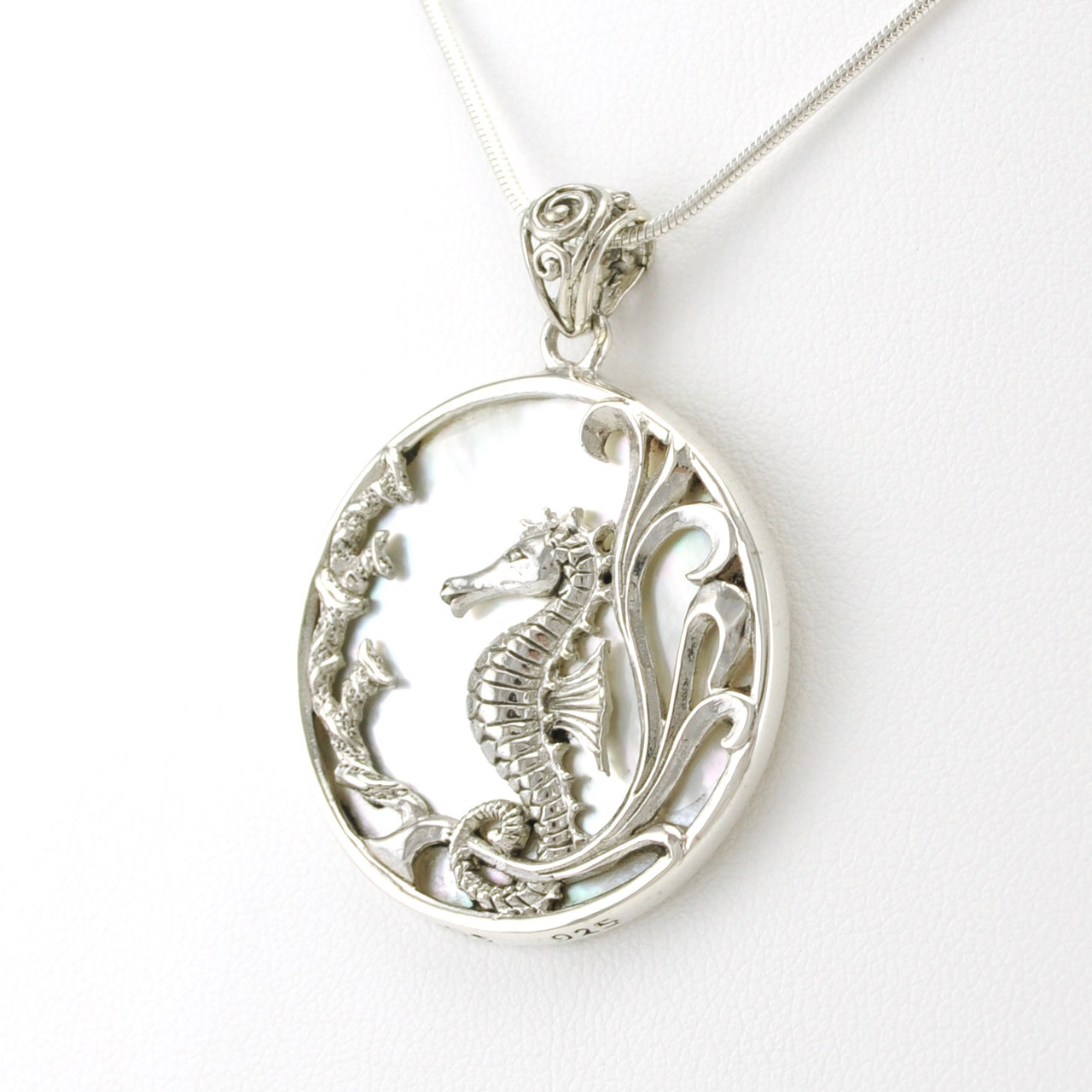 Sterling Silver Mother of Pearl Seahorse Pendant