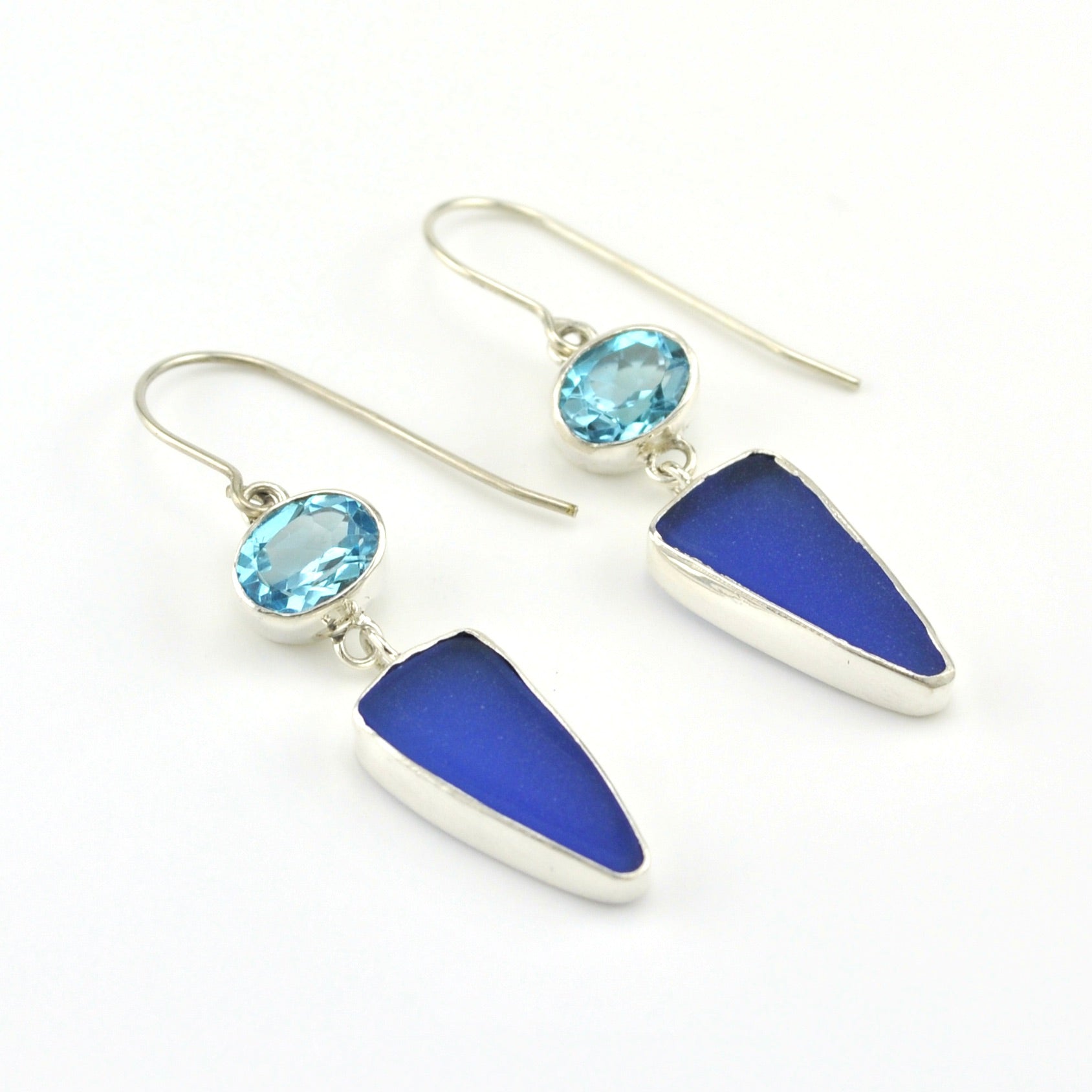 Sea Glass and sterling silver dangle outlet earrings, cobalt blue sea glass