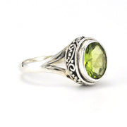 Sterling Silver Peridot 7x9mm Oval Bali Ring