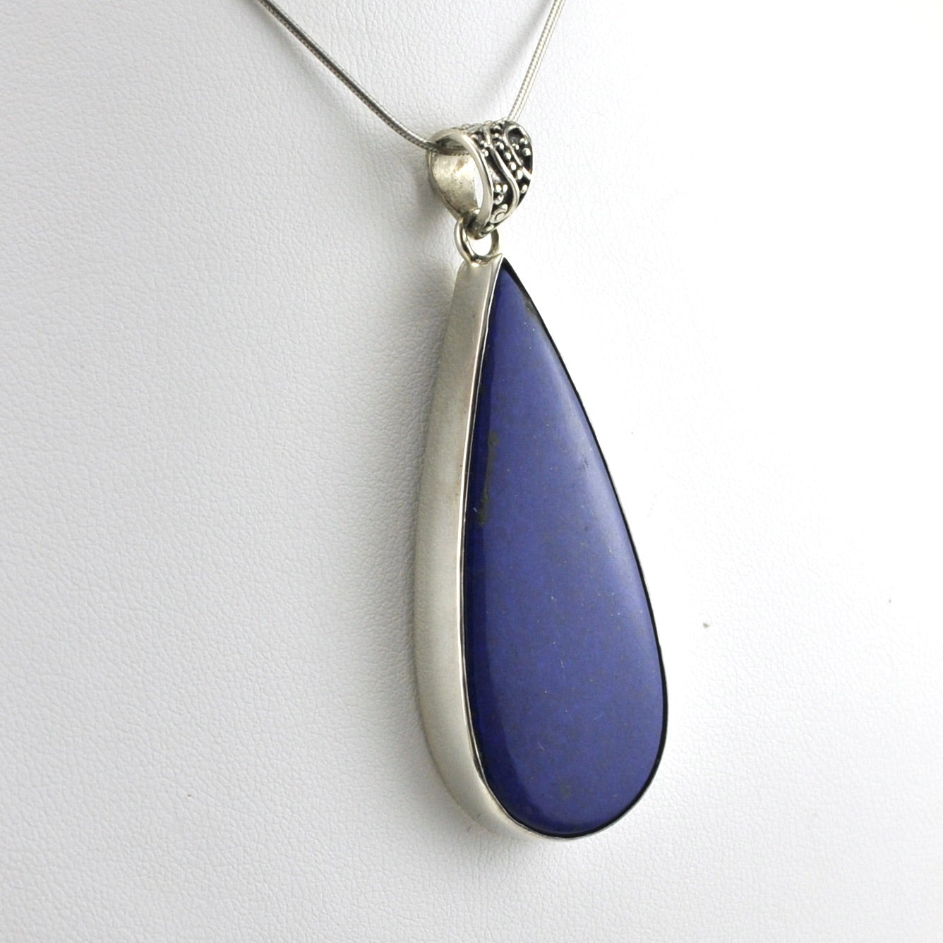 Side View Sterling Silver Lapis 20x47mm Tear Pendant