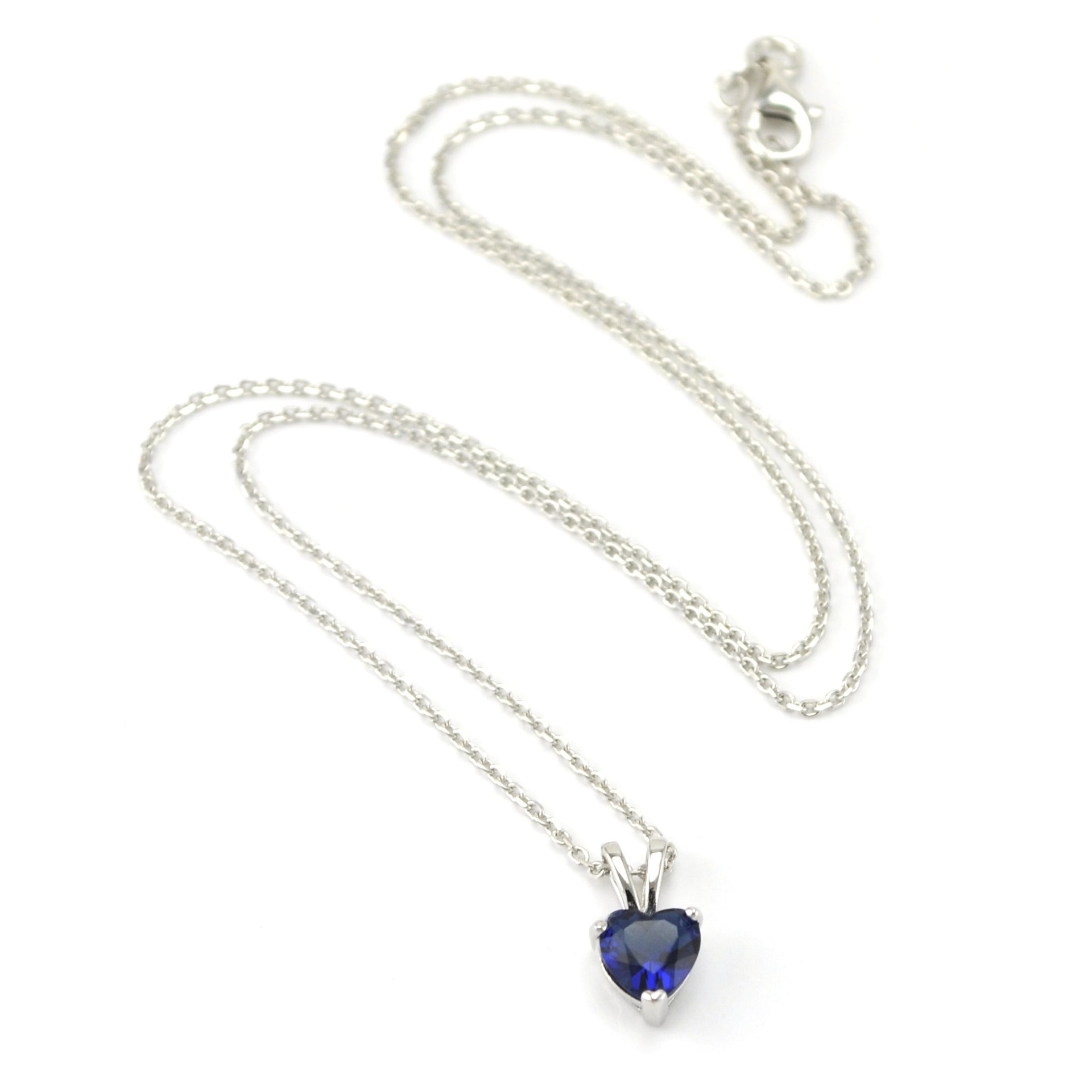 Sterling Silver Sapphire CZ Heart Necklace