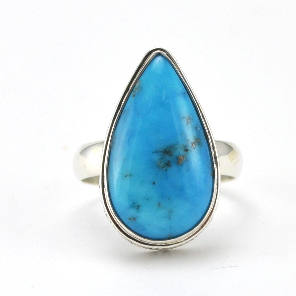Alt View Sterling Silver Arizona Turquoise 12x21mm Tear Bali Ring