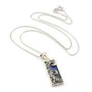 Sterling Silver Blue Abalone Rectangle Small Wave Necklace
