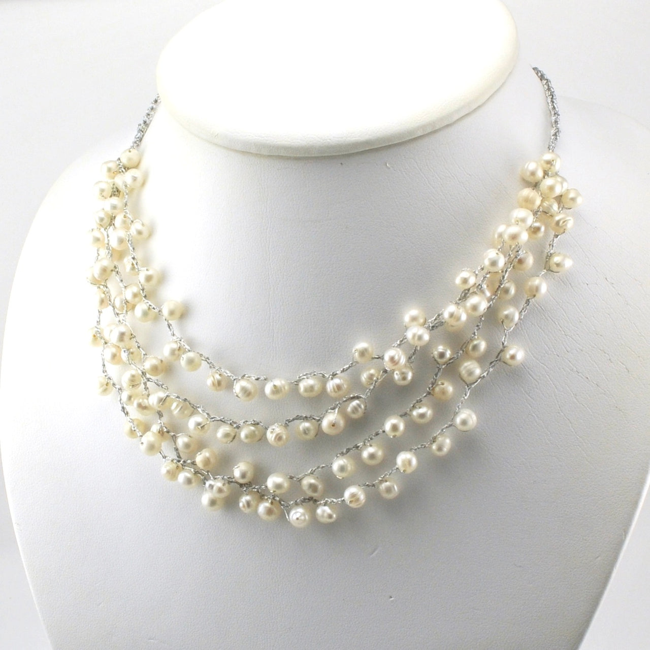 Alt View Japanese Silk Cascading White Pearl Necklace