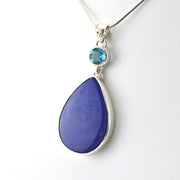 Sterling Silver Topaz Round Lapis Tear Pendant