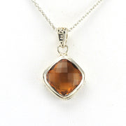 Alt View Silver Citrine 10mm Offset Square Bali Necklace