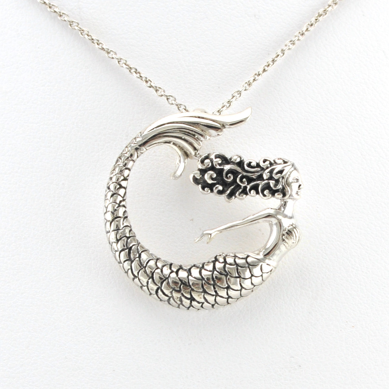 Alt View Silver Mermaid Spiral Necklace