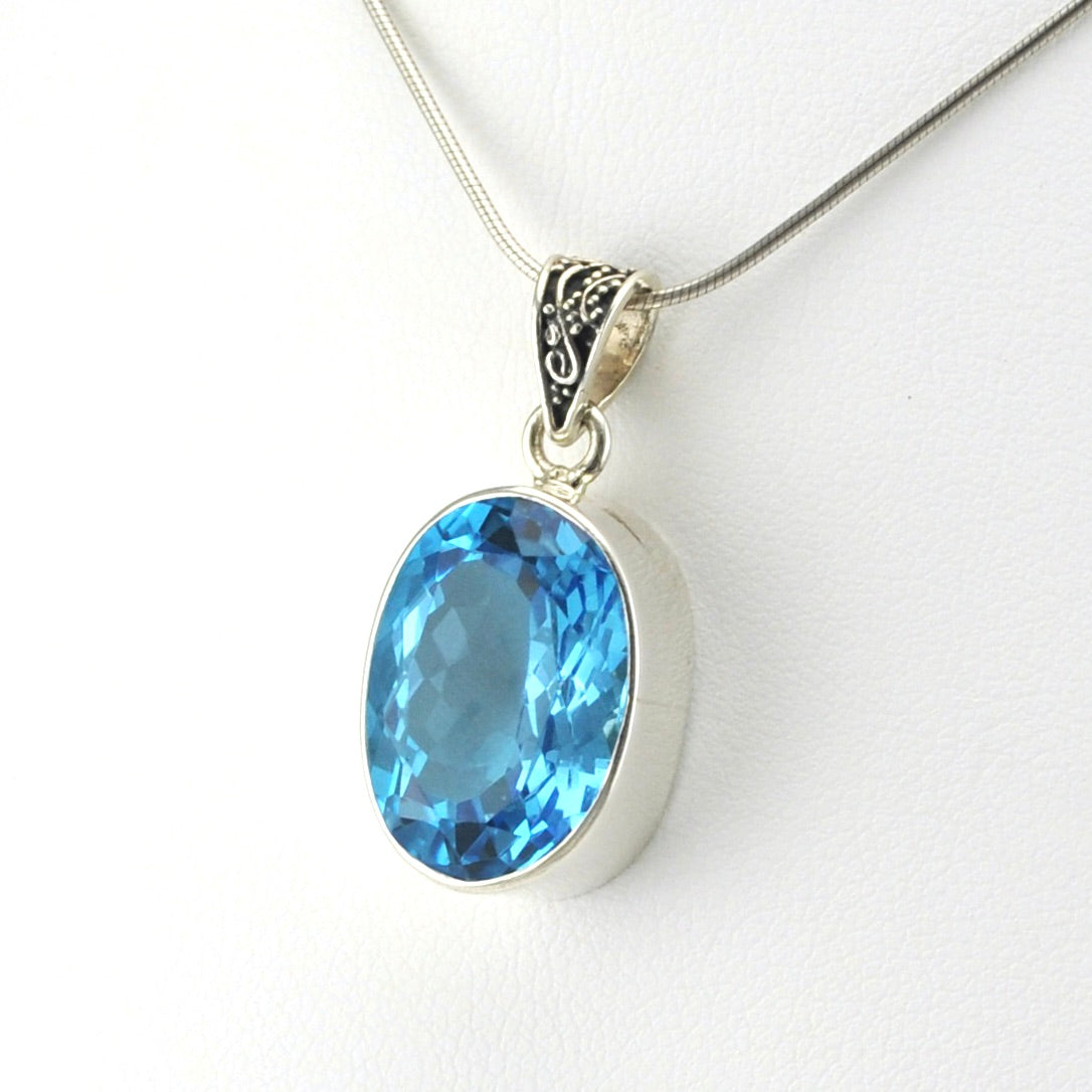 Sterling Silver Blue Topaz 13x18mm Oval Pendant