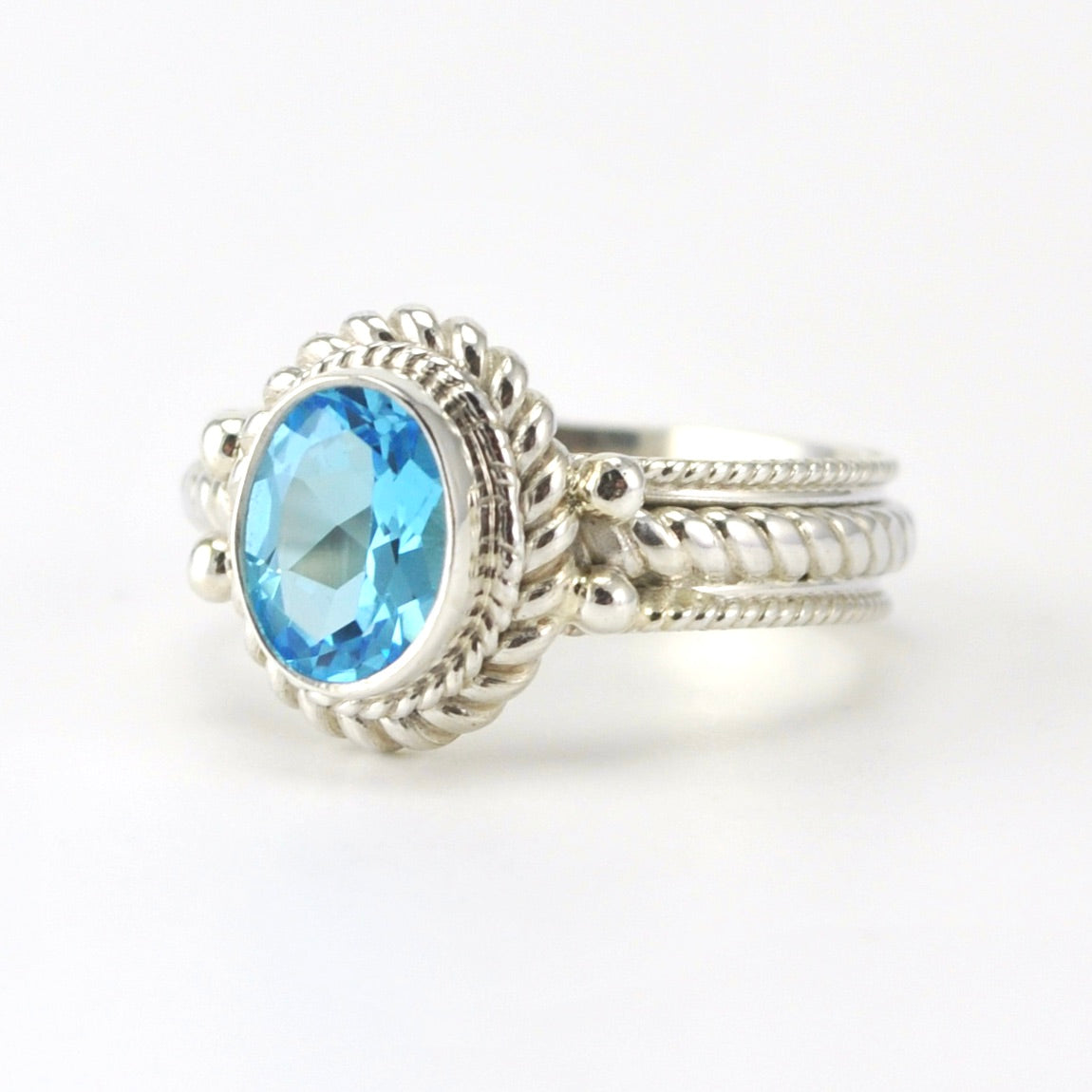 Sterling Silver Topaz 6x8mm Oval Ring