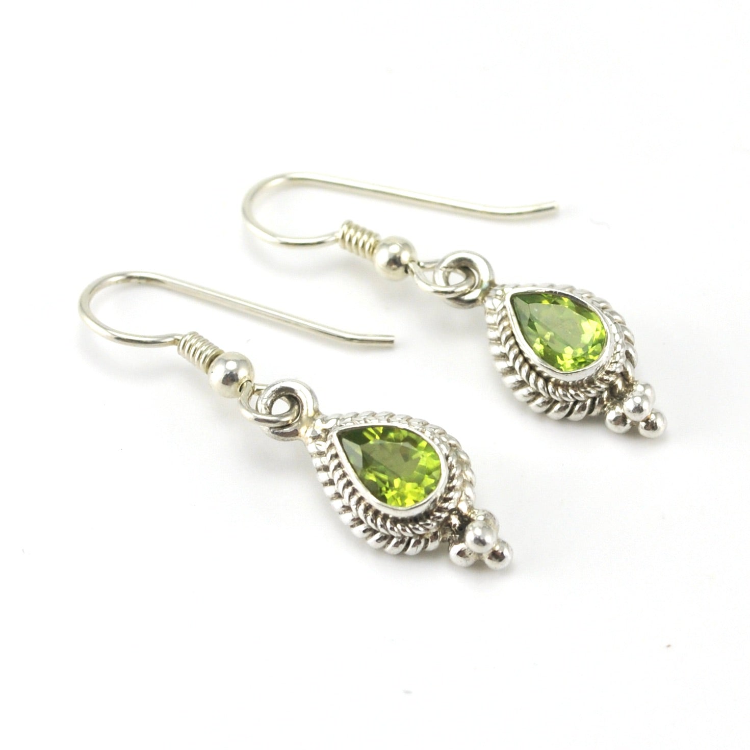 Sterling Silver Peridot 5x7mm Teardrop Dangle Earrings