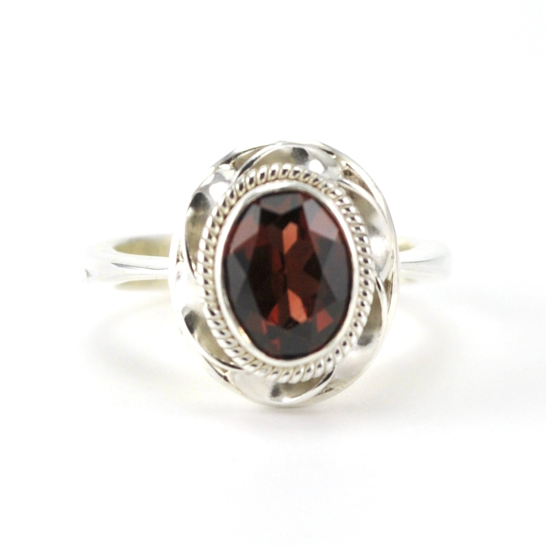 Alt View Sterling Silver Garnet 7x9mm Oval Ring