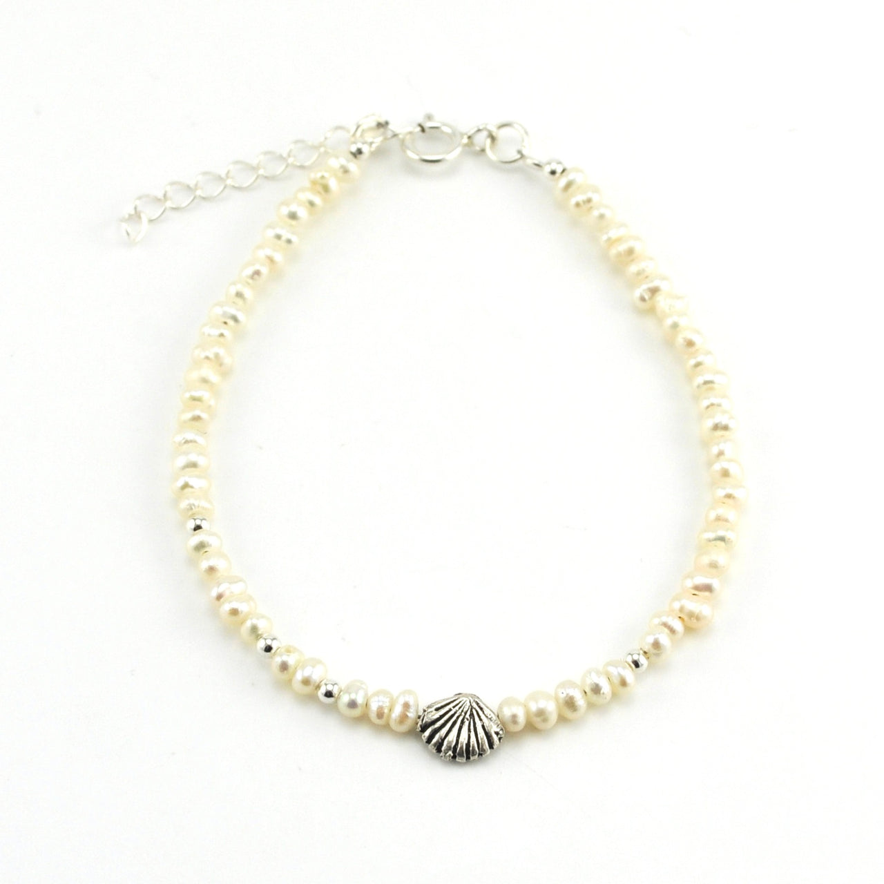 Sterling Silver Pearl Bracelet with Sea Shell