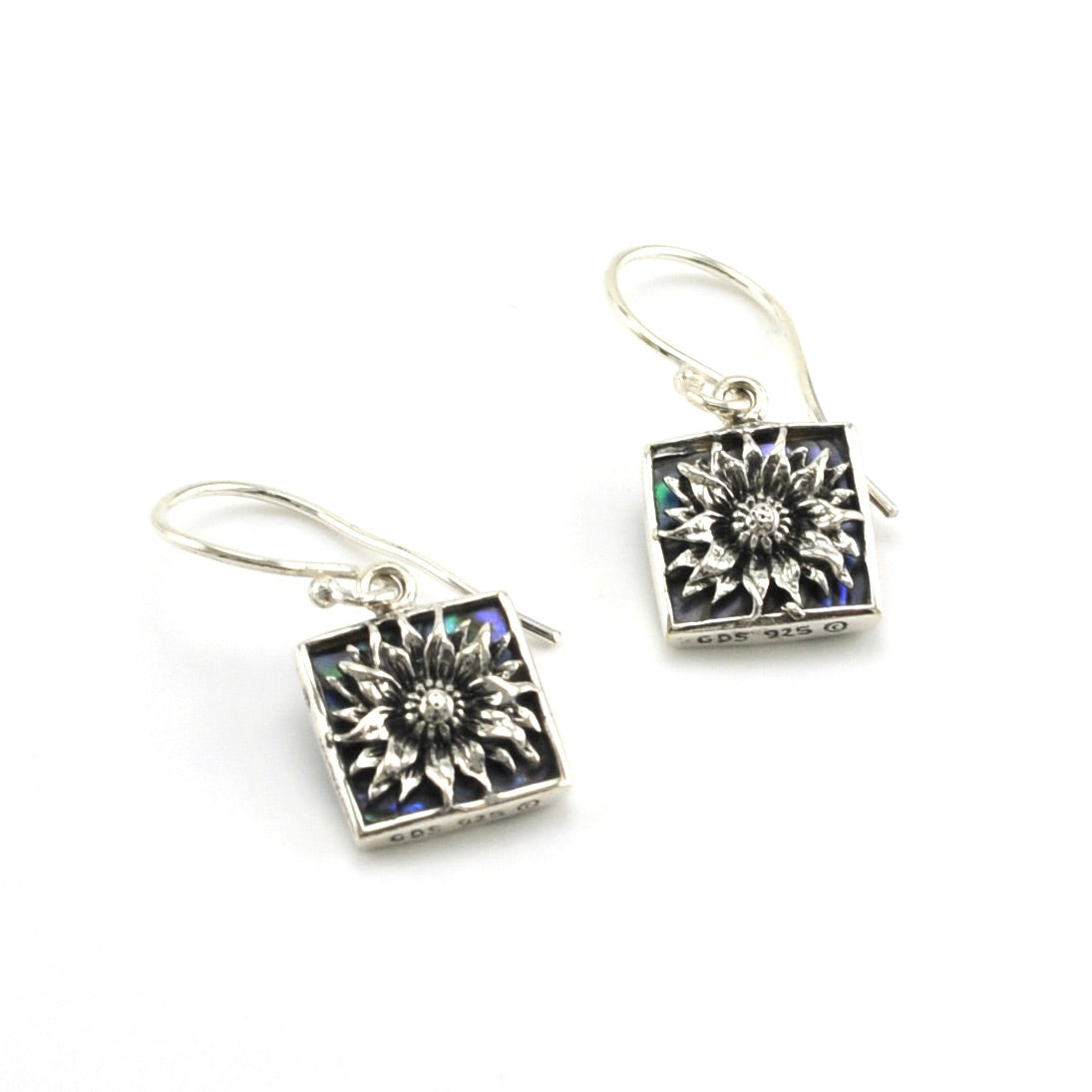 Sterling Silver Abalone Sunflower Square Earrings