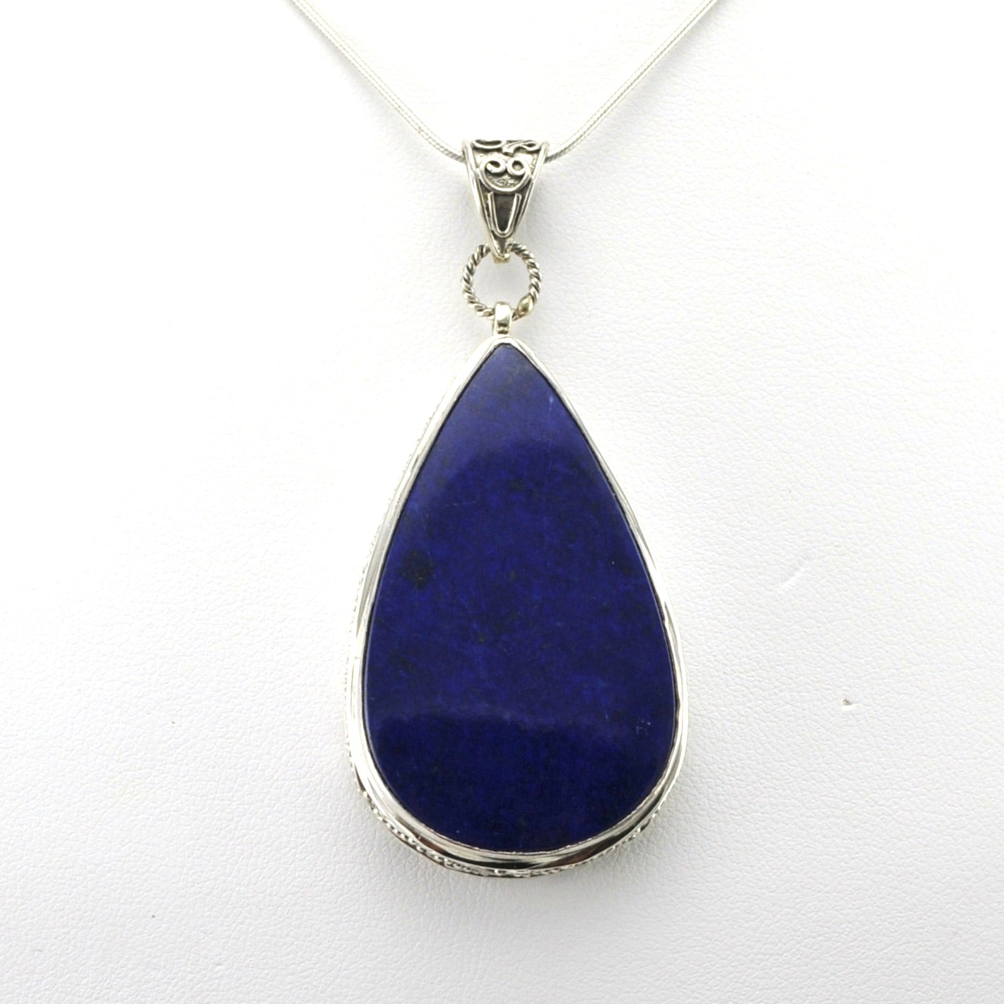 Alt View Sterling Silver Lapis 24x41mm Tear Bali Pendant