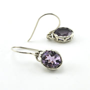 Alt View Sterling Silver Amethyst Oval Filigree Bezel Dangle Earrings