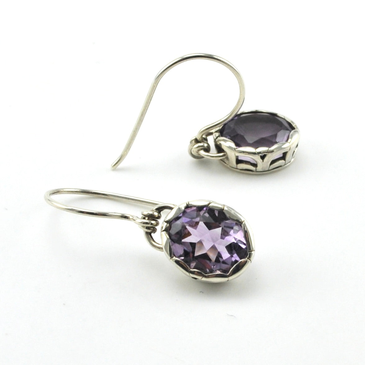 Alt View Sterling Silver Amethyst Oval Filigree Bezel Dangle Earrings