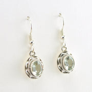 Side View Sterling Silver Prasiolite Oval Ribbon Dangle Earrings