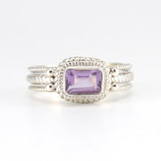 Sterling Silver Amethyst 4x6mm Rectangular Rope Band