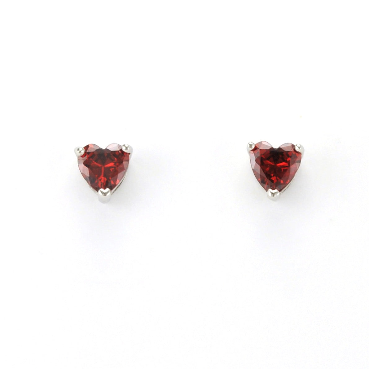 Sterling Silver Garnet CZ Heart Post Earrings