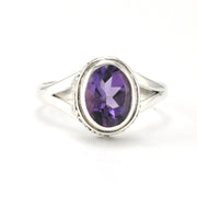 Alt View Sterling Silver Amethyst 7x9mm Oval Bali Ring