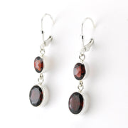 Sterling Silver Garnet 2 Oval Dangle Earrings