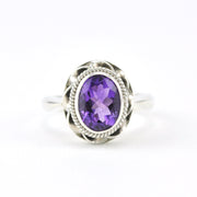 Silver Amethyst 7x9mm Oval Ring Size 6 1/2