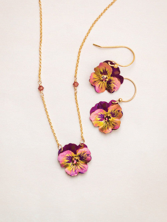 Alt View Vintage Burgundy Garden Pansy Drop Earrings