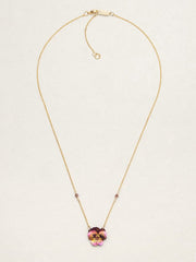 Full View Vintage Burgundy Garden Pansy Pendant Necklace