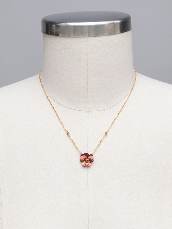 Alt View Vintage Burgundy Garden Pansy Pendant Necklace