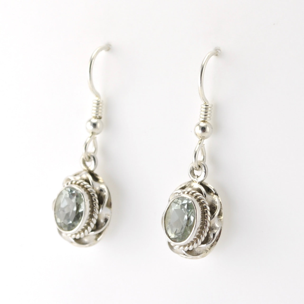 Silver Prasiolite 5x7mm Oval Dangle Earrings