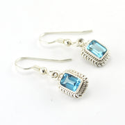 Silver Blue Topaz 5x7mm Rectangle Dangle Earrings
