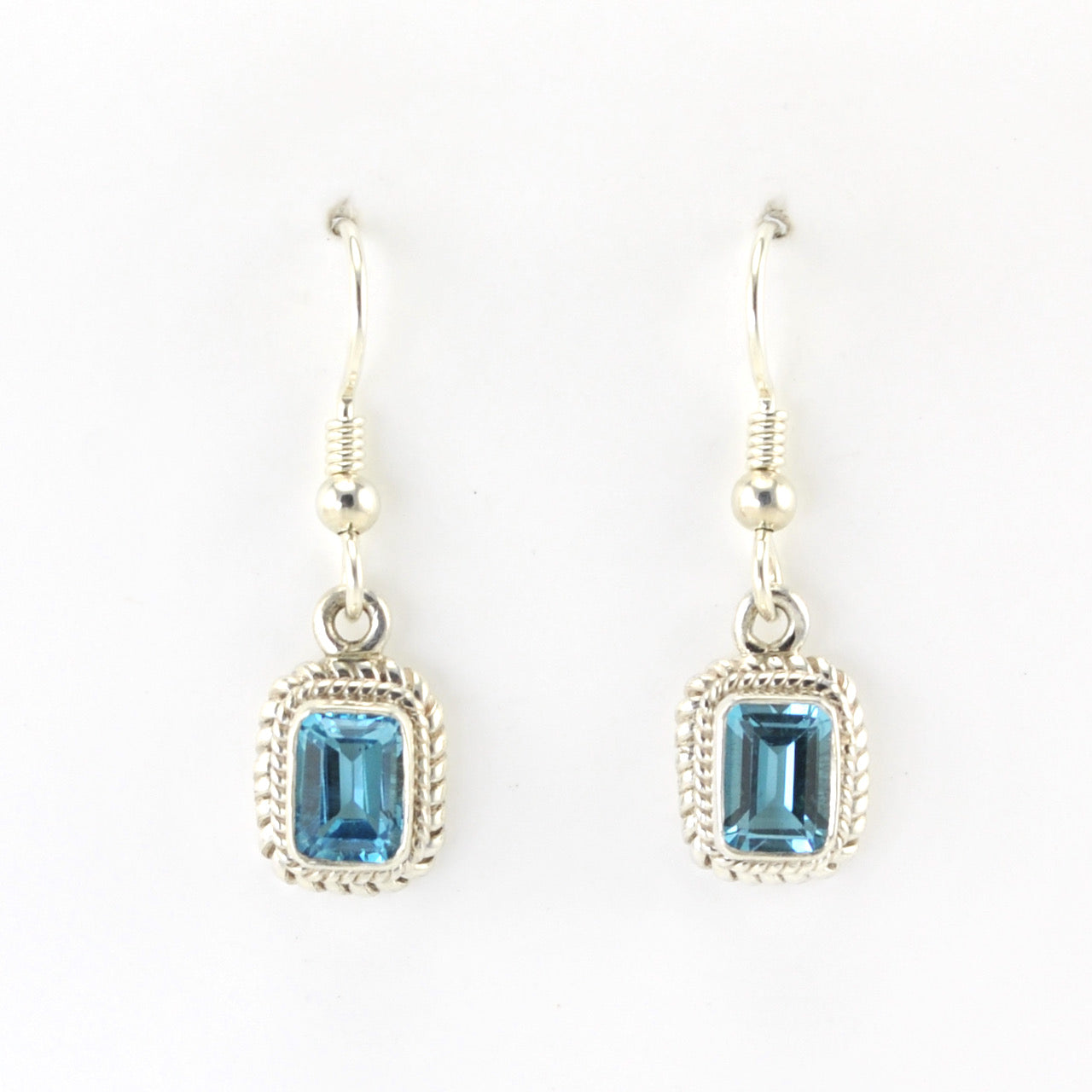Alt View Silver Blue Topaz 5x7mm Rectangle Dangle Earrings