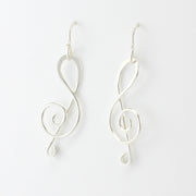 Side View Sterling Silver Treble Clef Dangle Earrings