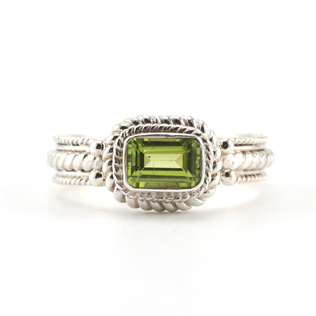Alt View Sterling Silver Peridot 4x6mm Rectangular Ring