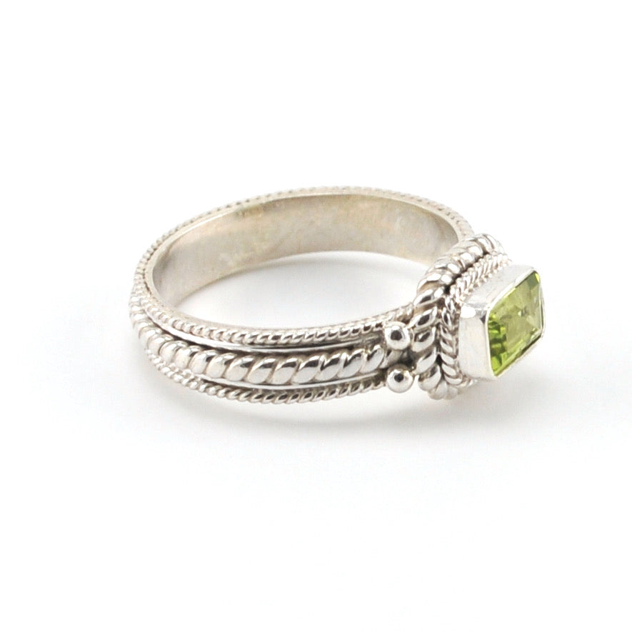 Side View Sterling Silver Peridot 4x6mm Rectangular Ring
