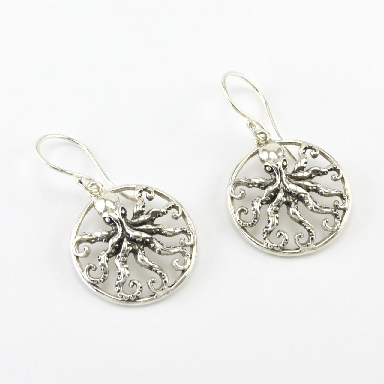 Silver Octopus Round Earrings