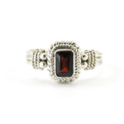 Silver Garnet 4x6mm Rectangle Ring