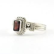 Side View Silver Garnet 4x6mm Rectangle Ring