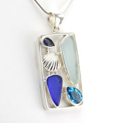 Side View Silver Topaz Iolite Sea Glass Pendant
