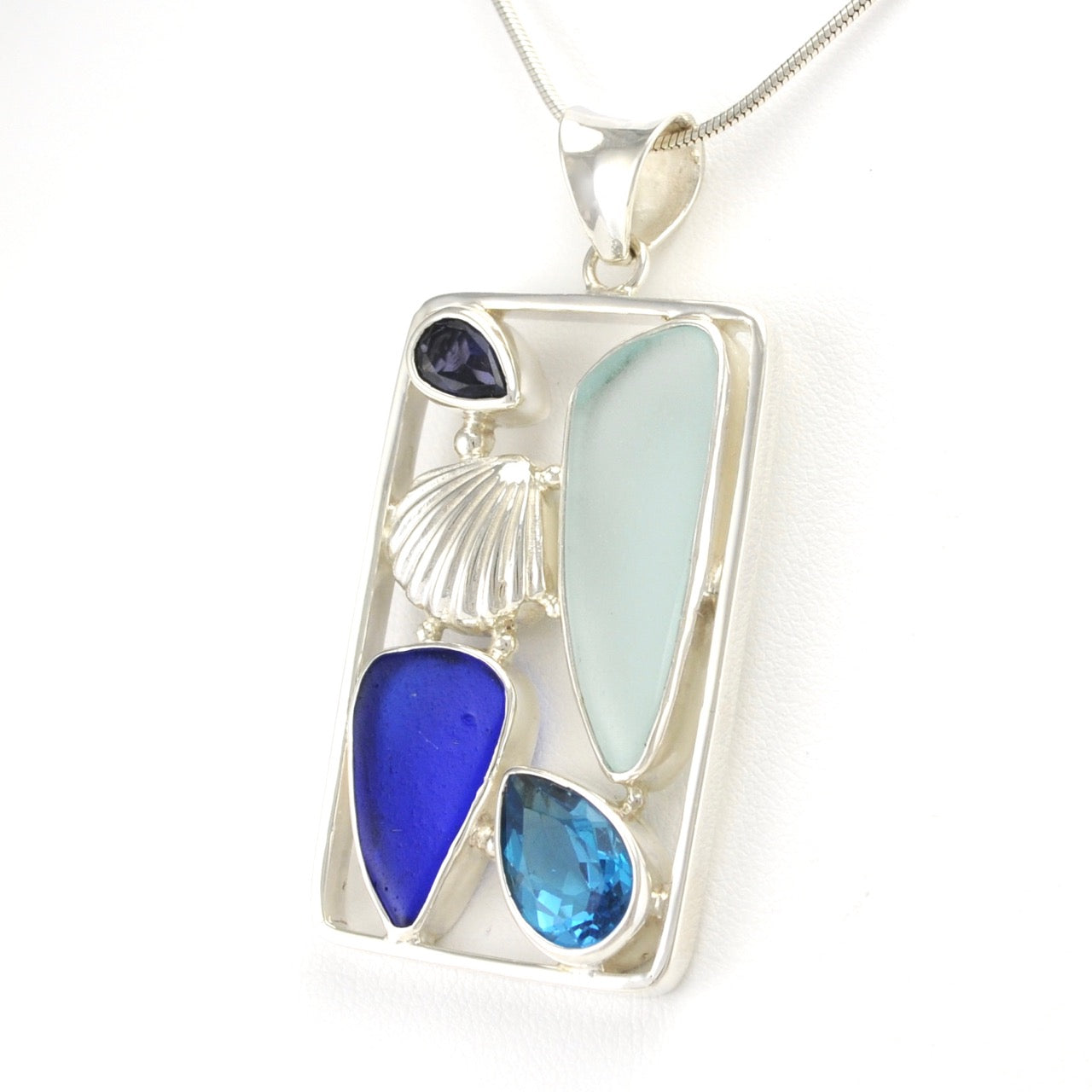 Silver Topaz Iolite Sea Glass Pendant