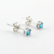 Side View Silver CZ Blue Topaz 3mm Post Earrings