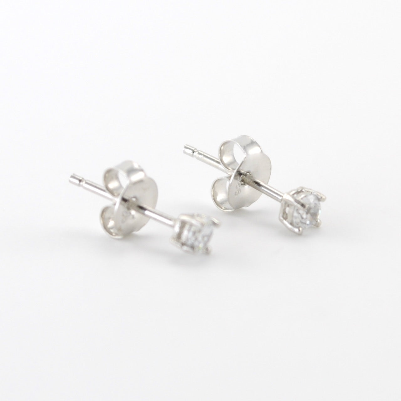 Side View Silver CZ 3mm Post Earrings